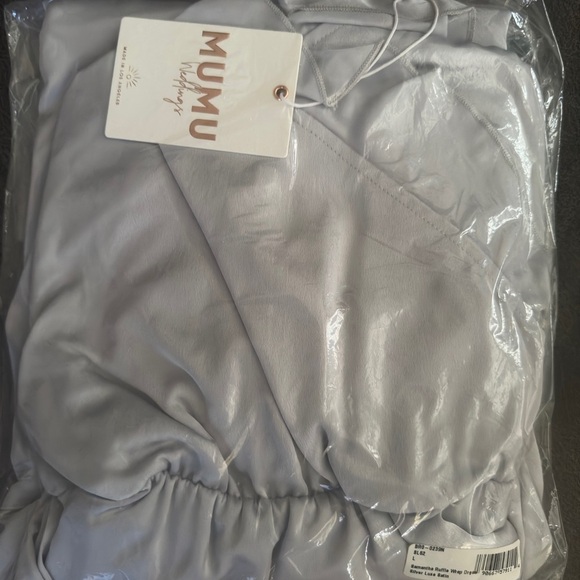 NWT2 SHOW ME YOUR MUMU Samantha Ruffle Wrap Dress Silver Luxe Satin - Picture 5 of 7